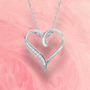 1/10 Cttw Diamond Heart Necklace for Women in Rhodium Plated Sterling Silver