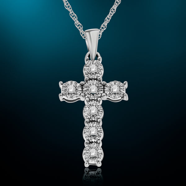 1/10 Cttw Diamond Cross Necklace in Sterling Silver