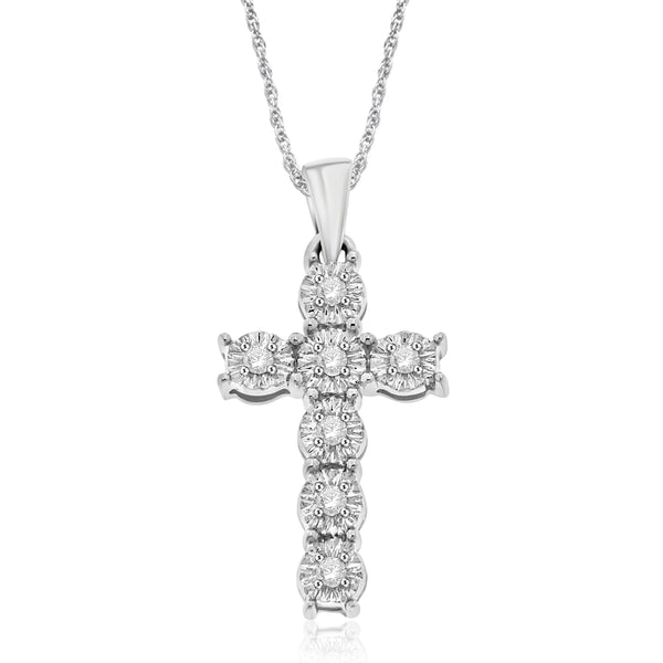 1/10 Cttw Diamond Cross Necklace in Sterling Silver