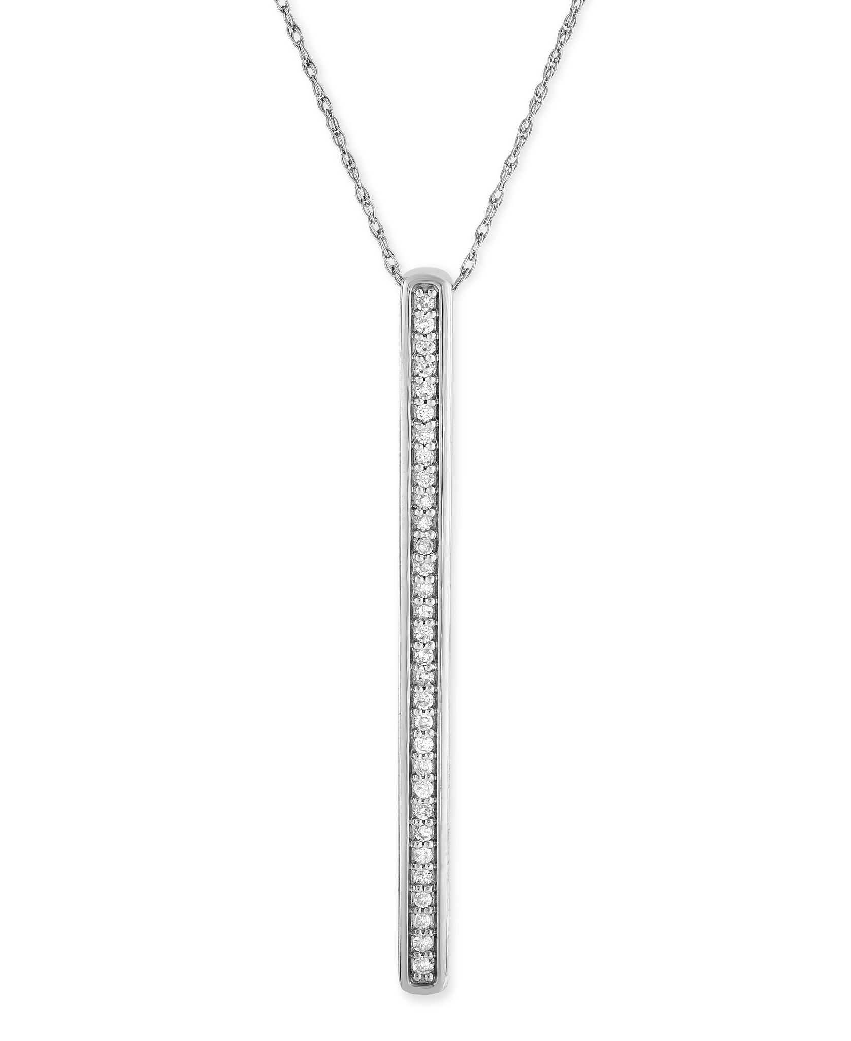 1/7 Cttw Diamond Bar Necklace for Women in Rhodium Plated Sterling Silver