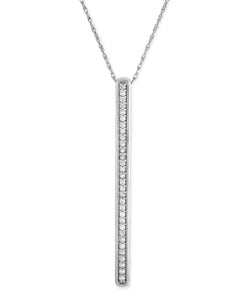 1/7 Cttw Diamond Bar Necklace for Women in Rhodium Plated Sterling Silver