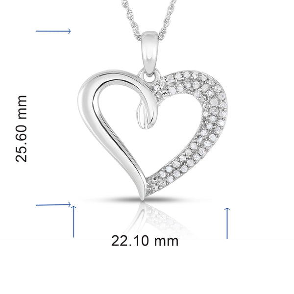 1/4 Cttw Double Row Diamond Heart Necklace Rhodium Plated Silver