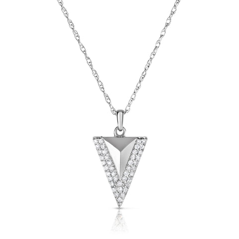 1/4 Cttw Diamond Wrapped Triangle Necklace in Rhodium Plated Sterling Silver