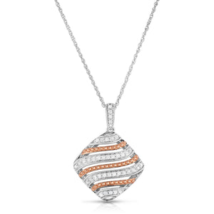 1/4 Cttw Diamond Square Shape Two Tone Necklace in Rhodium Plated Silver