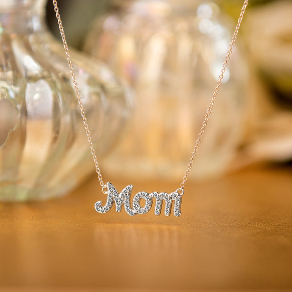 1/4 Cttw Diamond Mom Necklace with 18 Inch Chain in Rhodium Plated Silver