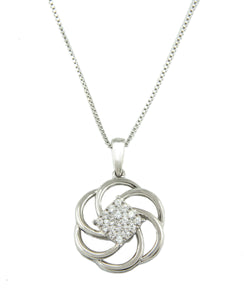 1/4 Cttw Diamond Pinwheel Necklace 18 Inch Box Chain Rhodium Plated Silver