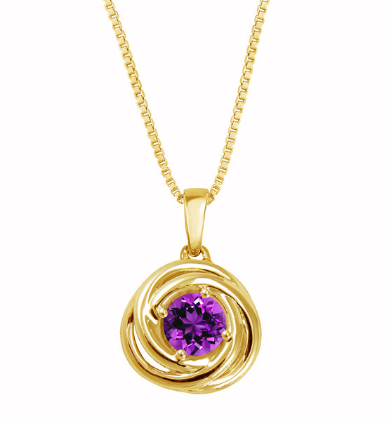 Love Knot Gemstone Necklace in Rhodium or Yellow Gold Plated Sterling Silver