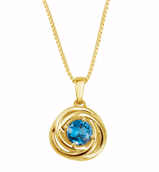 Love Knot Gemstone Necklace in Rhodium or Yellow Gold Plated Sterling Silver