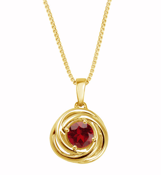 Love Knot Gemstone Necklace in Rhodium or Yellow Gold Plated Sterling Silver