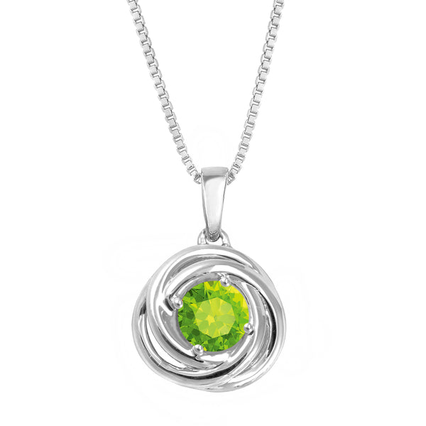 Love Knot Gemstone Necklace in Rhodium or Yellow Gold Plated Sterling Silver