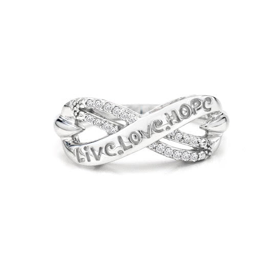 1/10 Cttw Diamond Live Love Hope Infinity Ring Size 7 Rhodium Plated Silver