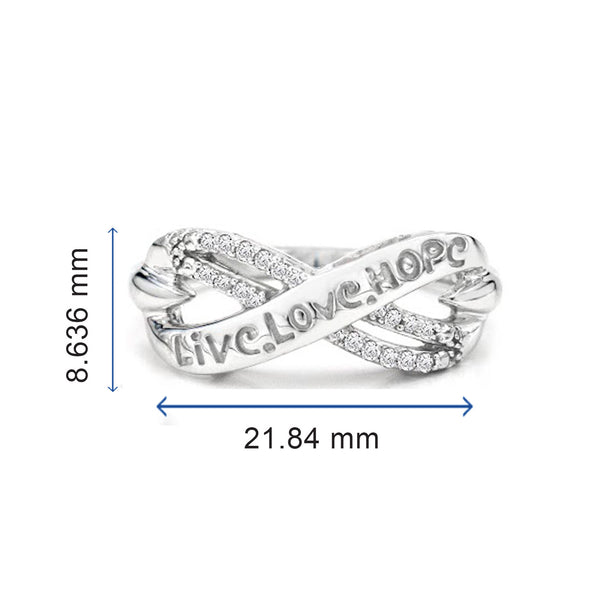 1/10 Cttw Diamond Live Love Hope Infinity Ring Size 7 Rhodium Plated Silver