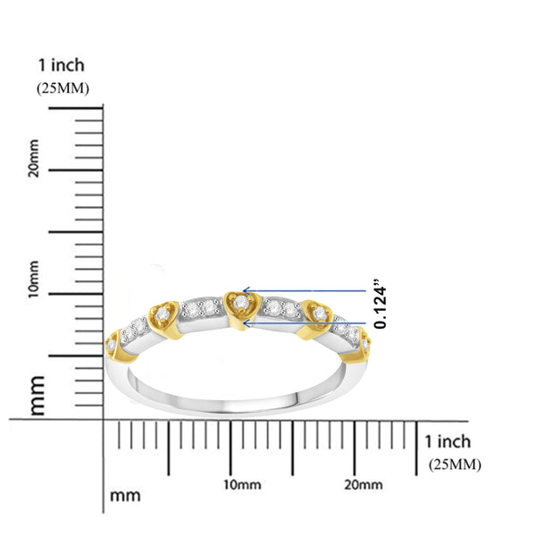 1/10 Cttw Diamond Two Tone Heart Shape Ring Rhodium Plated Silver