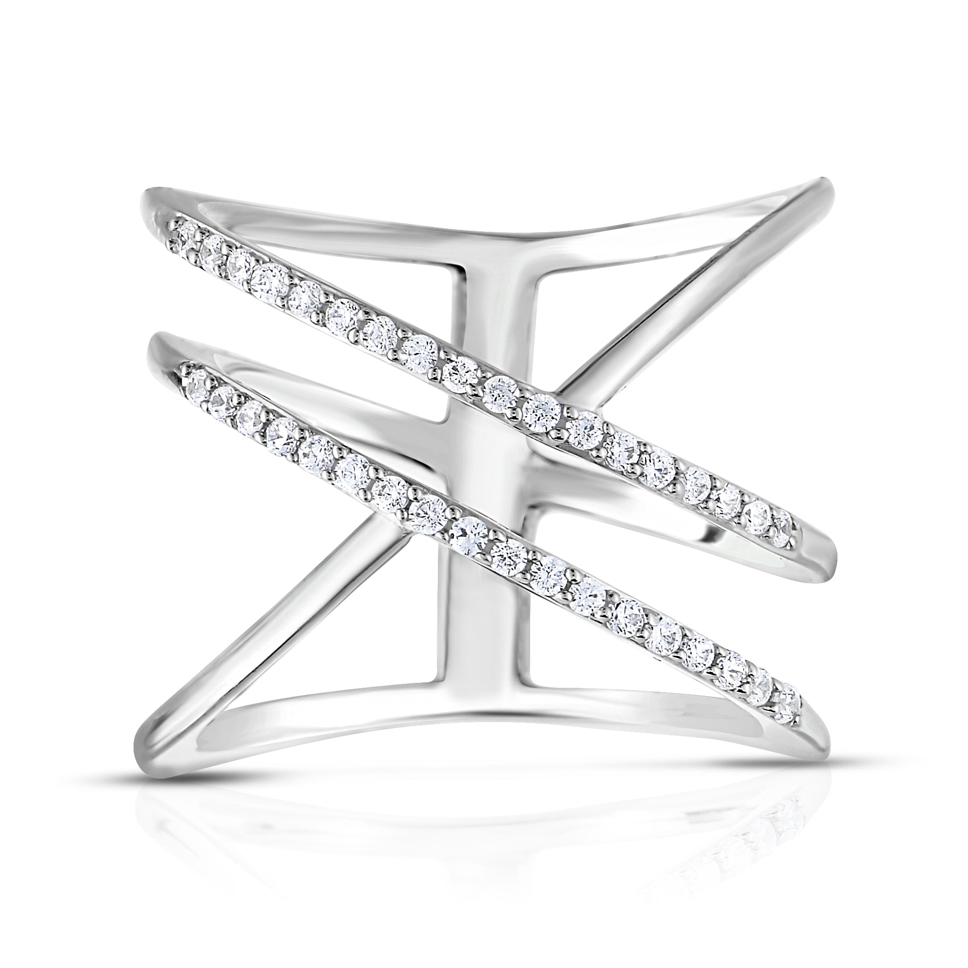 1/4 Cttw Diamond Double X Ring in Rhodium Plated Sterling Silver