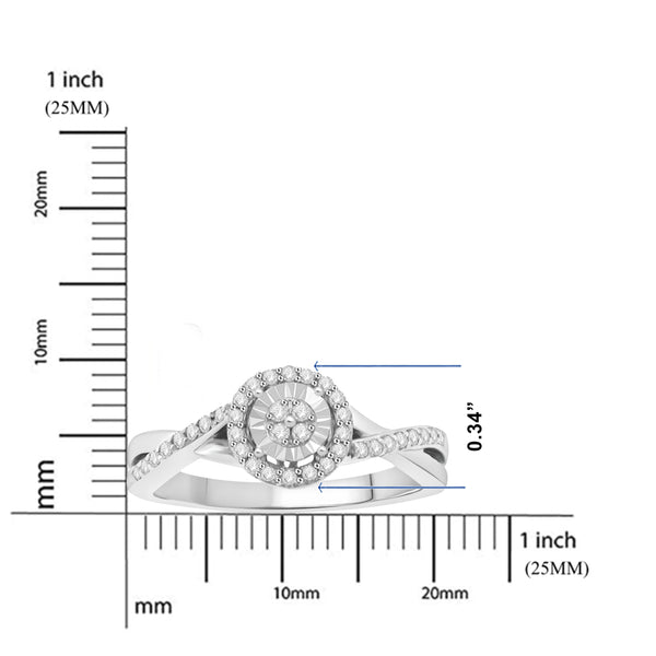 1/4 Cttw Diamond Channel Twist Round Halo Promise Ring Rhodium Plated Silver