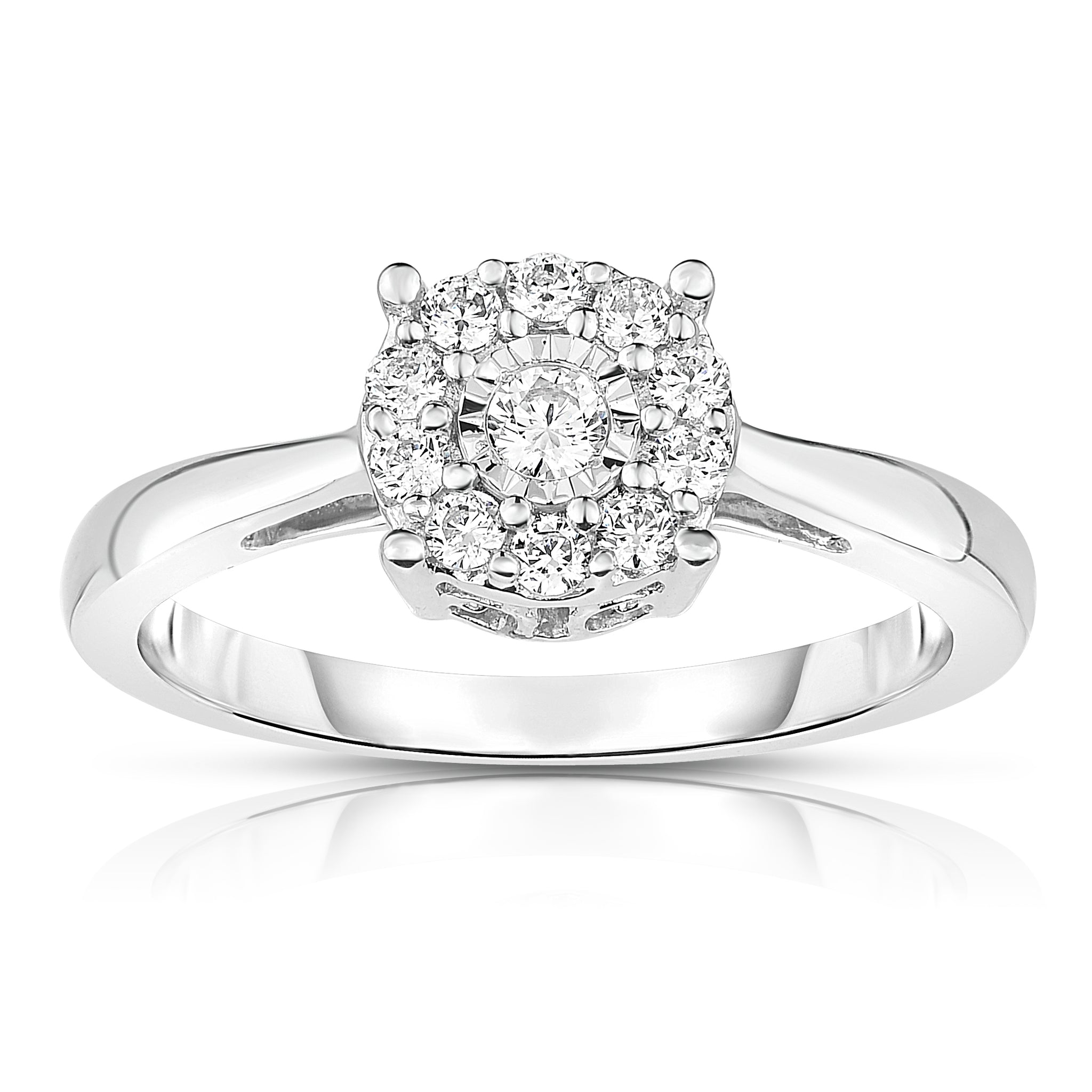 1/4 Cttw Diamond Round Halo Bridal Engagement Ring Rhodium Plated Silver