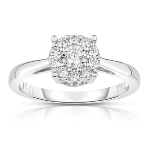 1/4 Cttw Diamond Round Halo Bridal Engagement Ring Rhodium Plated Silver