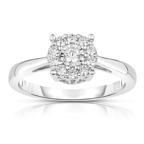 1/4 Cttw Diamond Round Halo Bridal Engagement Ring Rhodium Plated Silver