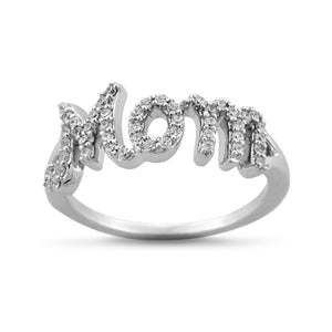 1/4 Cttw White Diamond Mom Ring in Rhodium Plated Sterling Silver