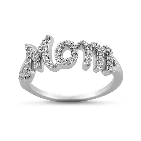 1/4 Cttw White Diamond Mom Ring in Rhodium Plated Sterling Silver