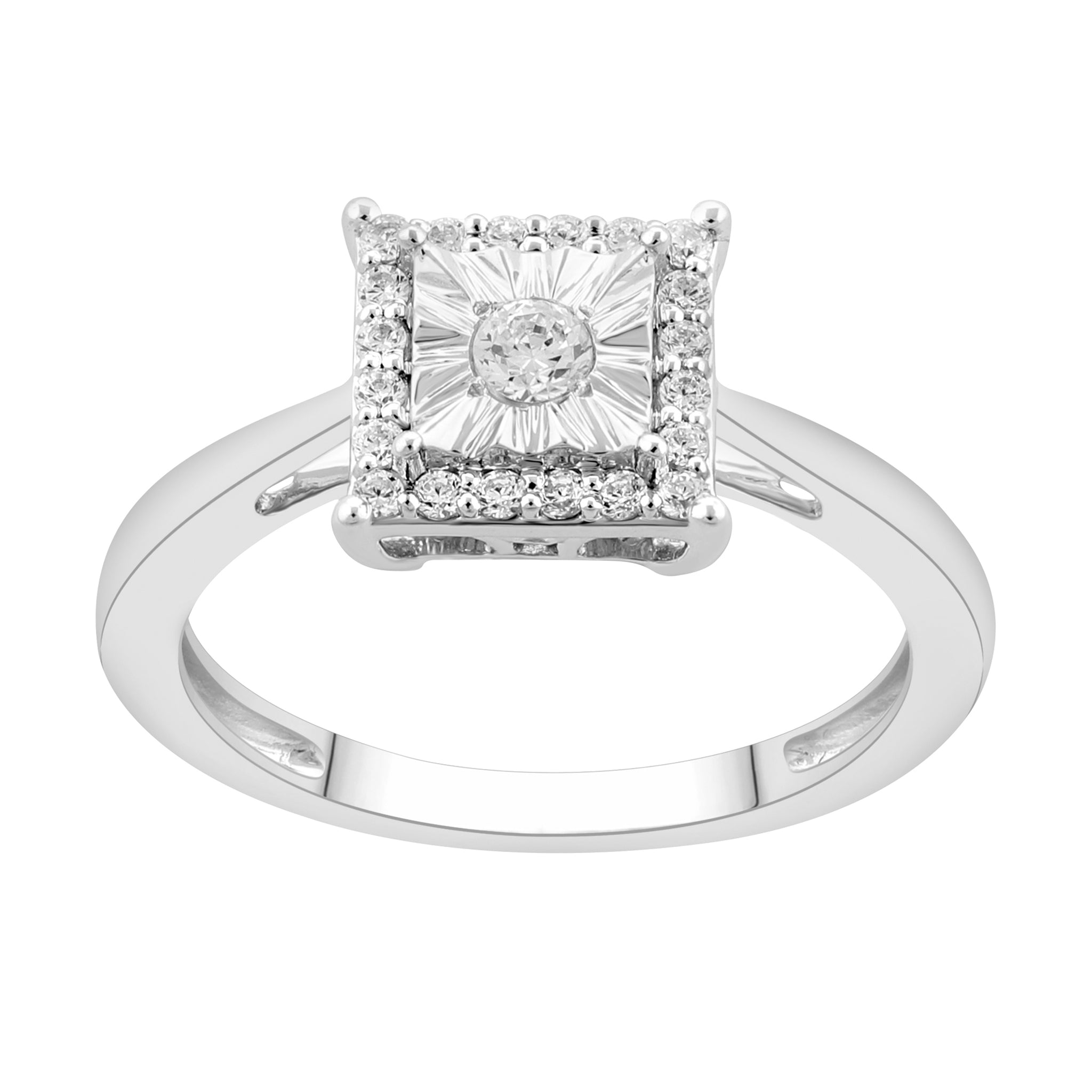 1/4 Cttw Diamond Halo Square Bridal Engagement Ring Rhodium Plated Silver