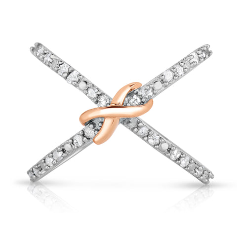 14k Rose Gold Plated Ribbon X Ring in Sterling Silver