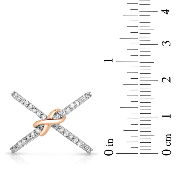 14k Rose Gold Plated Ribbon X Ring in Sterling Silver